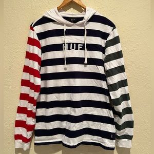 HUF men’s striped light skateboarding pullover hoodie sweater | SMALL